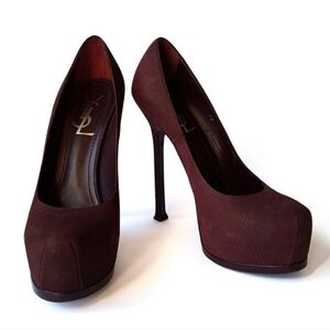 Yves Saint Laurent | Pebbled Leather Signature Stiletto Heels Burgundy EU 38